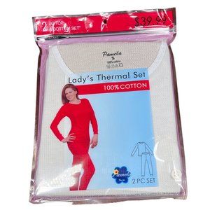 Womens Cotton Waffle Knit Thermal Underwear Stretch Shirt Pant Set Purple Size S